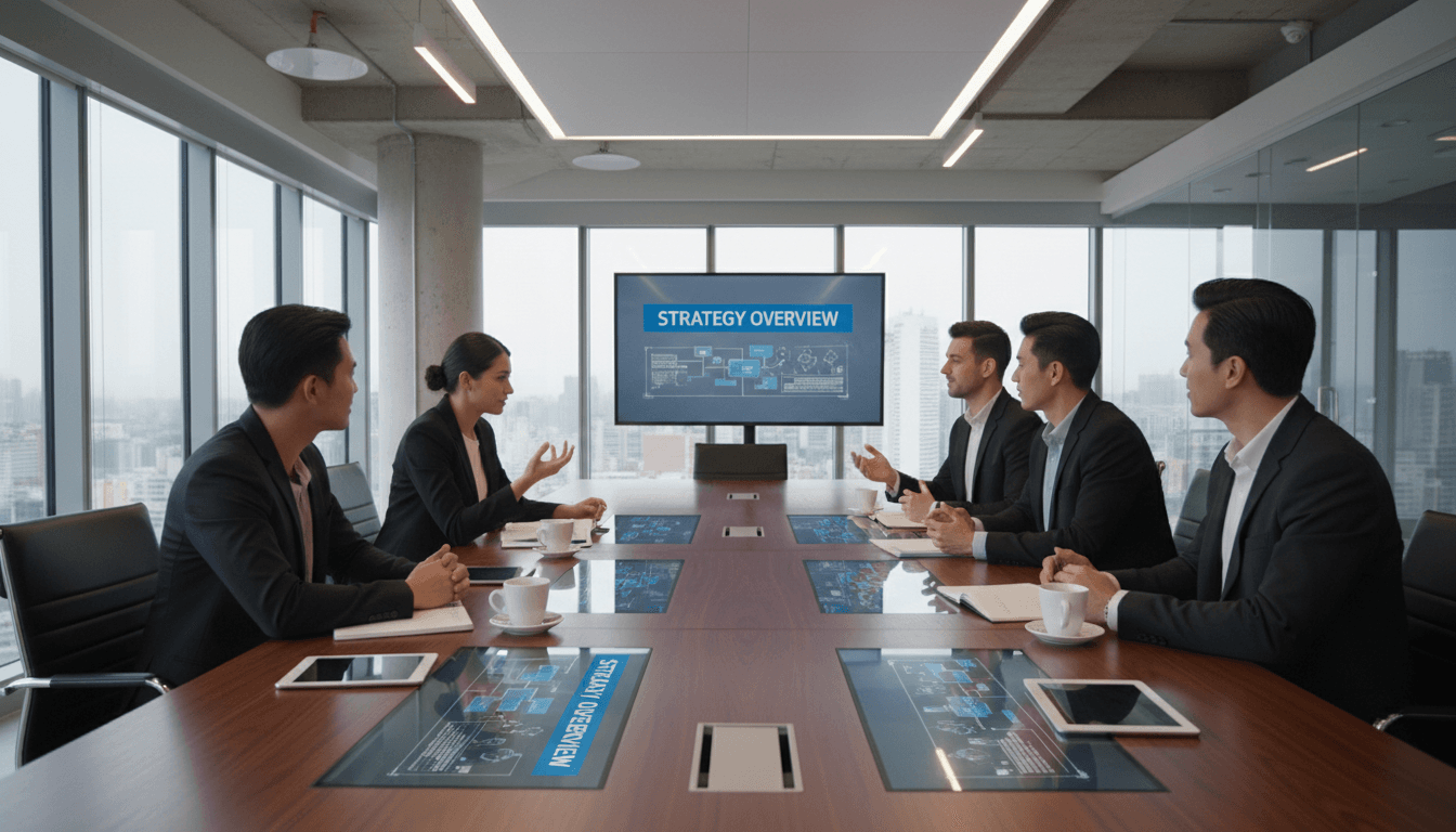 Business team collaborating on operational solutions
